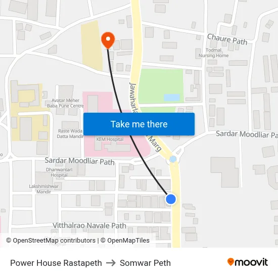 पावर हाउस रास्तापेठ to सोमवार पेठ map