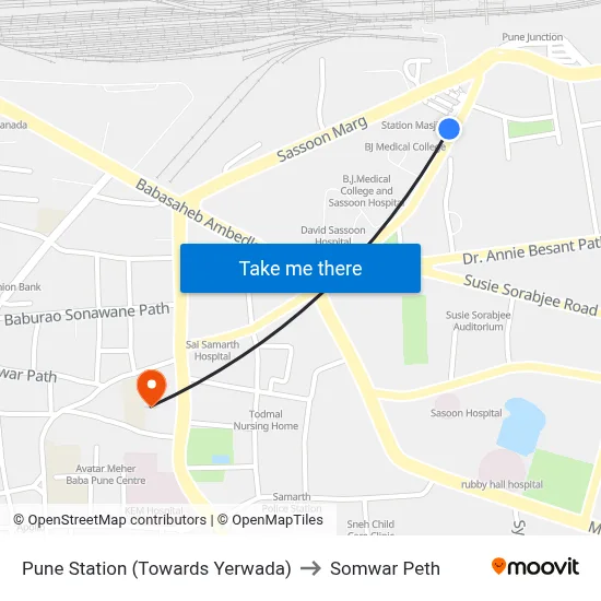 पुणे स्टेशन (येरवडा की ओर) to सोमवार पेठ map