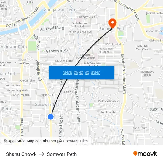 Shahu Chowk to Somwar Peth map