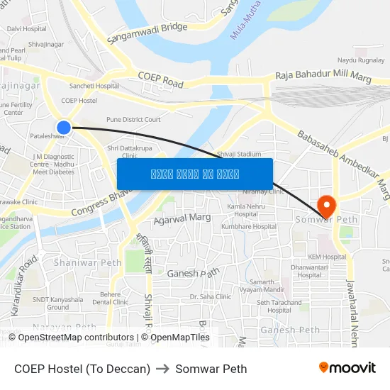 सीओईपी हॉस्टेल (टू डेक्कन) to सोमवार पेठ map