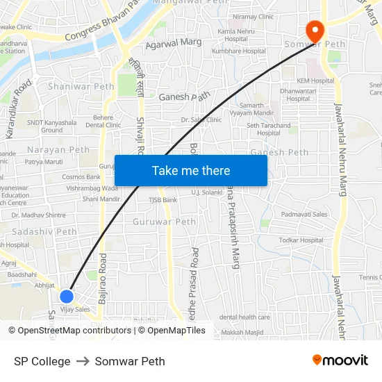 SP College to Somwar Peth map
