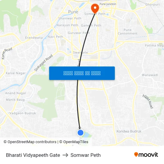 भारती विद्यापीठ गेट to सोमवार पेठ map