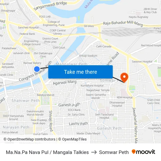 म.न.पा नवा पूल / मंगला टॉकीज to सोमवार पेठ map
