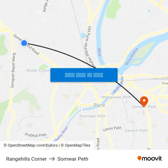 रेंजहिल्स कॉर्नर to सोमवार पेठ map