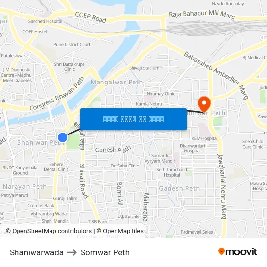 शनिवारवाडा to सोमवार पेठ map