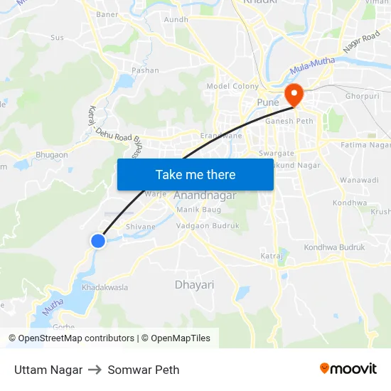उत्तम नगर to सोमवार पेठ map