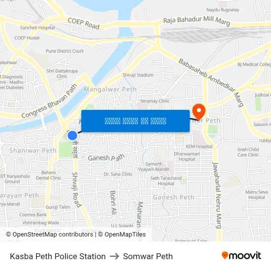 कसबा पेठ पोलीस स्टेशन to सोमवार पेठ map