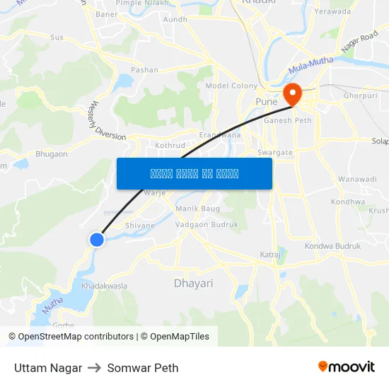 उत्तम नगर to सोमवार पेठ map