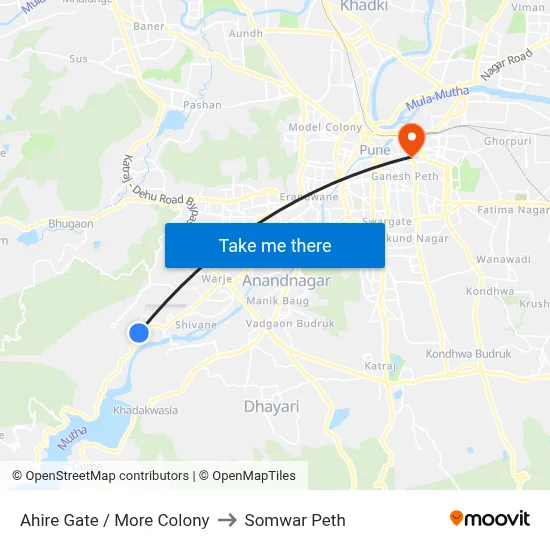 अहिरे गेट / मोरे कॉलोनी to सोमवार पेठ map