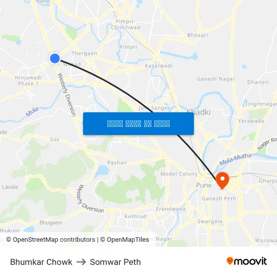 भुमकर चौक to सोमवार पेठ map