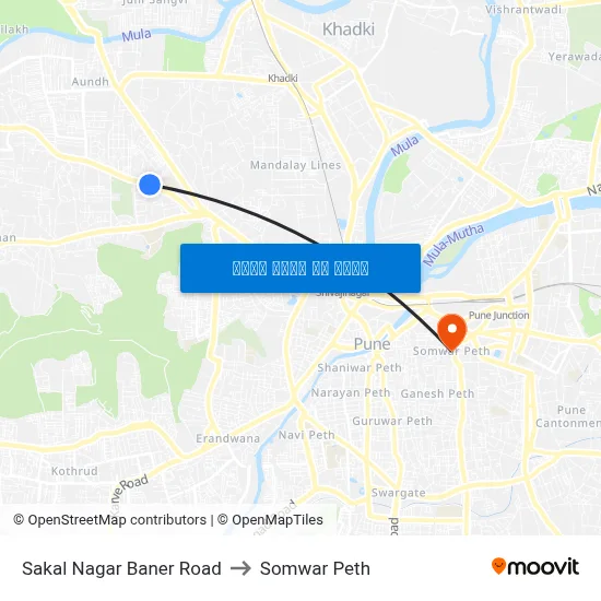साकाळ नगर बाणेर रोड to सोमवार पेठ map
