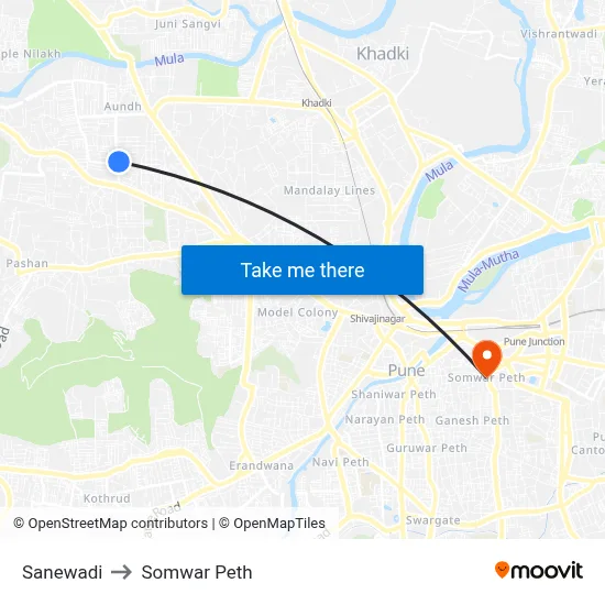 Sanewadi to Somwar Peth map