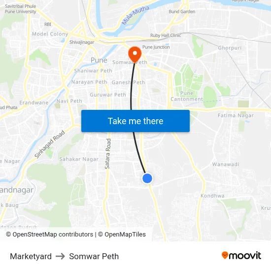 मार्केट यार्ड to सोमवार पेठ map
