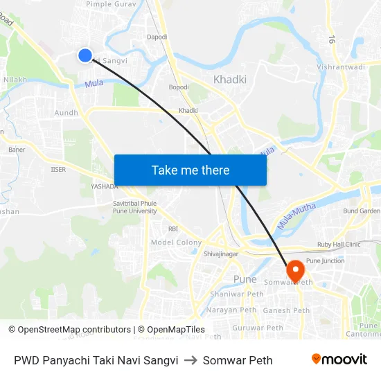 पीडब्ल्यूडी पाण्याची टाकी नवी सांगवी to सोमवार पेठ map