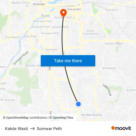 काकडे वस्ती to सोमवार पेठ map
