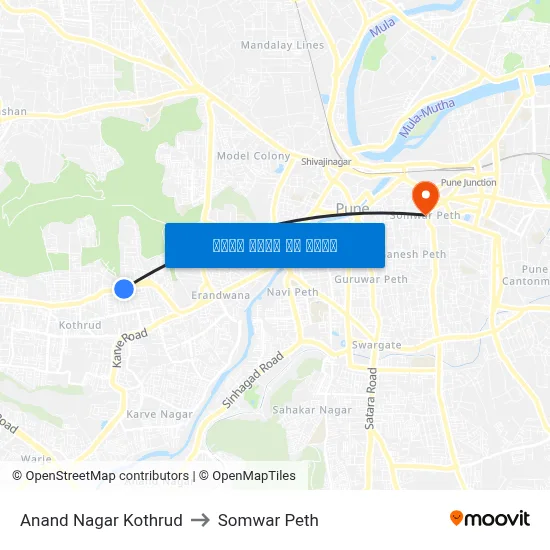 आनंद नगर कोथरूड to सोमवार पेठ map