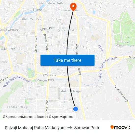 शिवाजी महाराज पुतला मार्केटयार्ड to सोमवार पेठ map