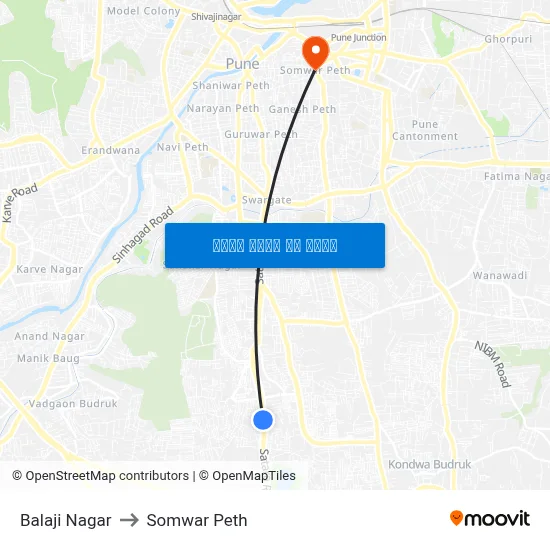 बालाजी नगर to सोमवार पेठ map