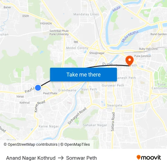 आनंद नगर कोथरूड to सोमवार पेठ map