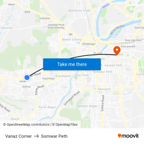 वनाज कॉर्नर to सोमवार पेठ map