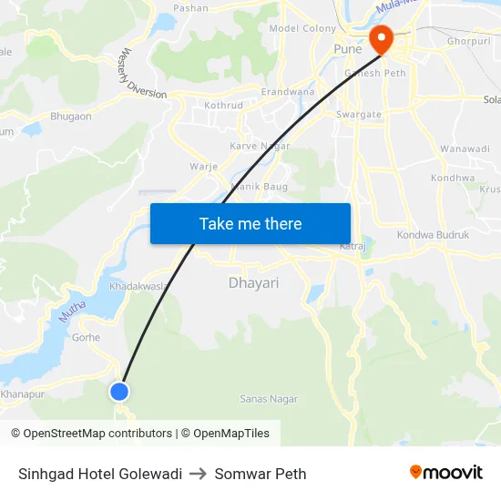 सिंहगड होटल गोलेवाडी to सोमवार पेठ map