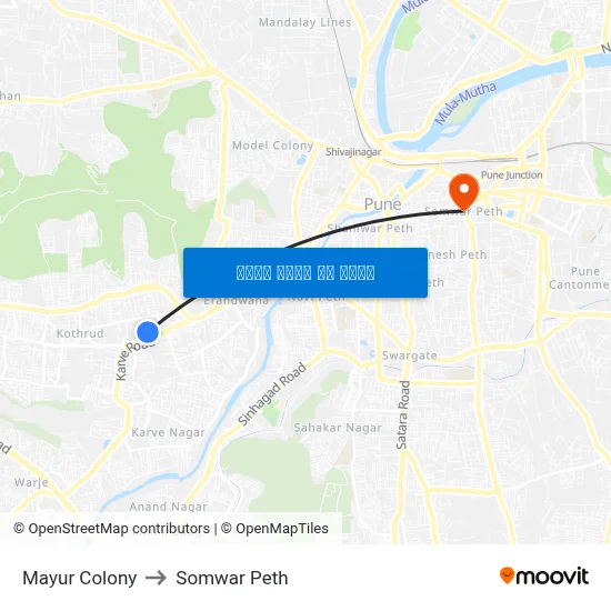 मयूर कॉलोनी to सोमवार पेठ map