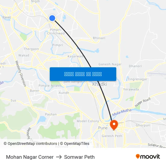 मोहन नगर कॉर्नर to सोमवार पेठ map