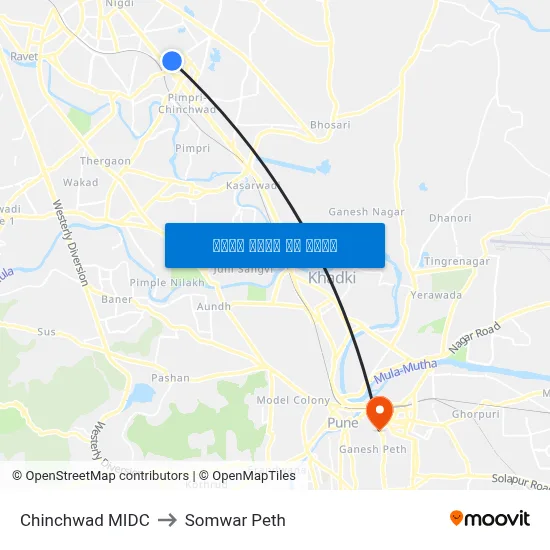चिंचवड एमआईडीसी to सोमवार पेठ map