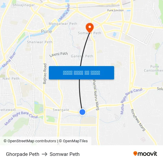 घोरपडे पेठ to सोमवार पेठ map