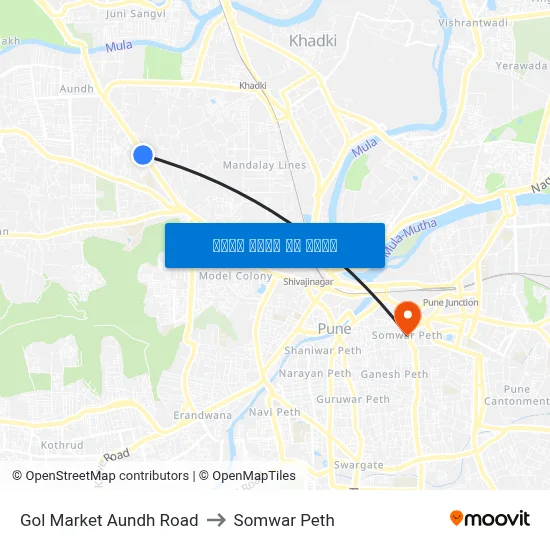 गोल मार्केट औंध रोड to सोमवार पेठ map