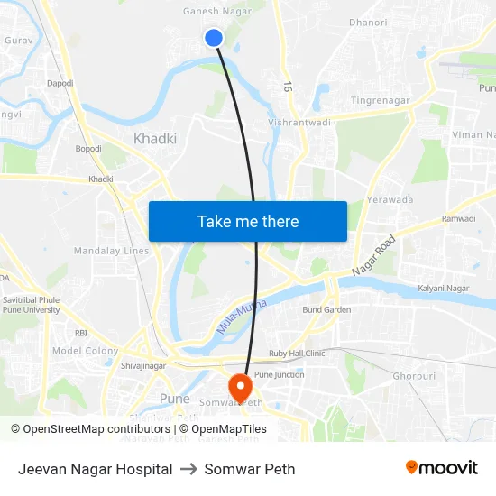 जीवन नगर हॉस्पिटल to सोमवार पेठ map