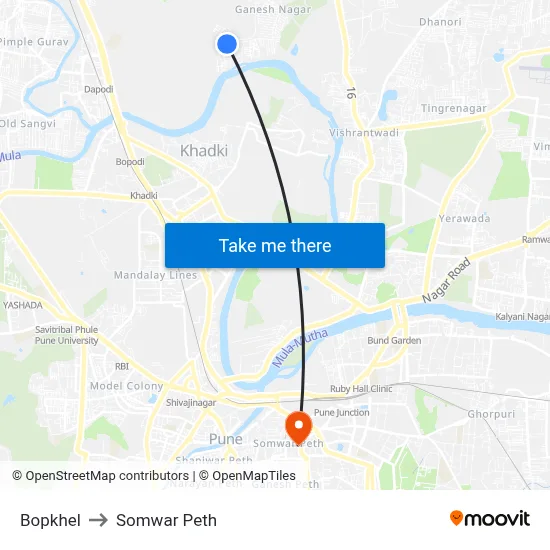 बोपखेल to सोमवार पेठ map