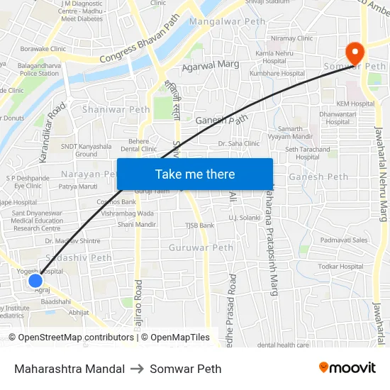 महाराष्ट्र मंडल to सोमवार पेठ map