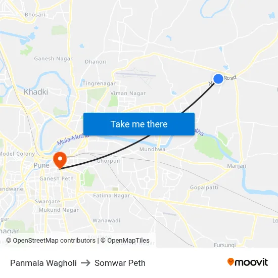 पनमाला वाघोली to सोमवार पेठ map