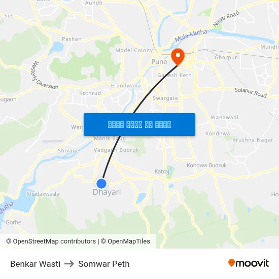 बेनकर वस्ती to सोमवार पेठ map