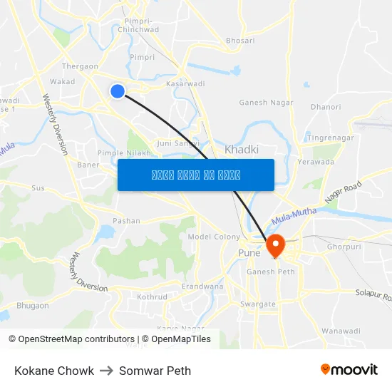 कोकाणे चौक to सोमवार पेठ map