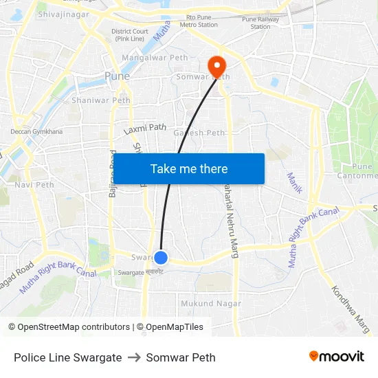 पुलिस लाइन स्वारगेट to सोमवार पेठ map