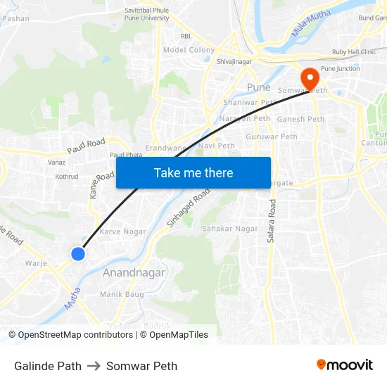 गलिंडे पथ to सोमवार पेठ map