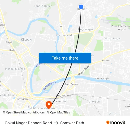 गोकुल नगर धानोरी रोड to सोमवार पेठ map
