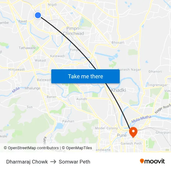 धर्मराज चौक to सोमवार पेठ map