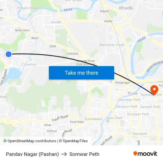 पांडव नगर (पाषाण) to सोमवार पेठ map