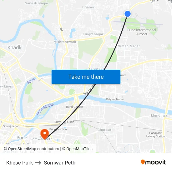 खेसे पार्क to सोमवार पेठ map