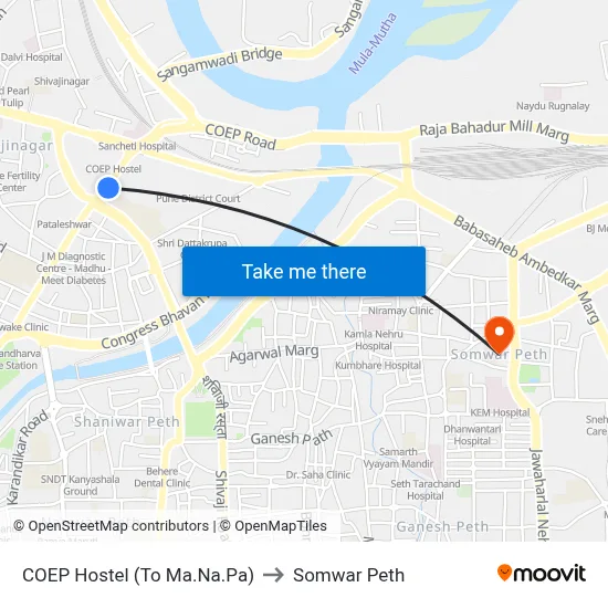 COEP Hostel (To Ma.Na.Pa) to Somwar Peth map