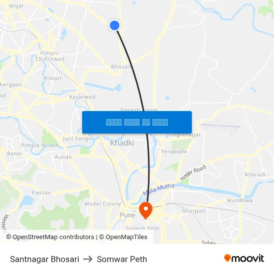 संतनगर भोसरी to सोमवार पेठ map