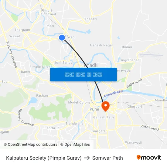 कल्पतरु सोसायटी (पिंपले गुरव) to सोमवार पेठ map