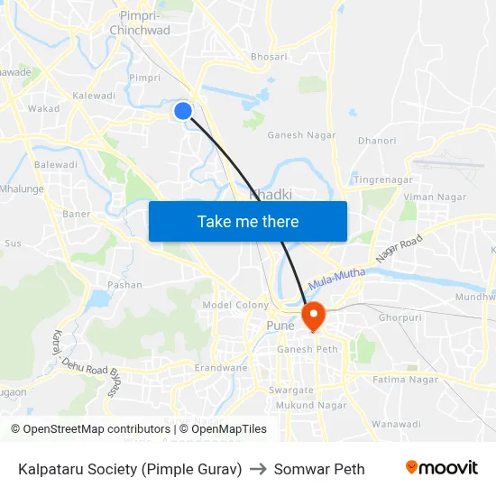 कल्पतरु सोसायटी (पिंपले गुरव) to सोमवार पेठ map