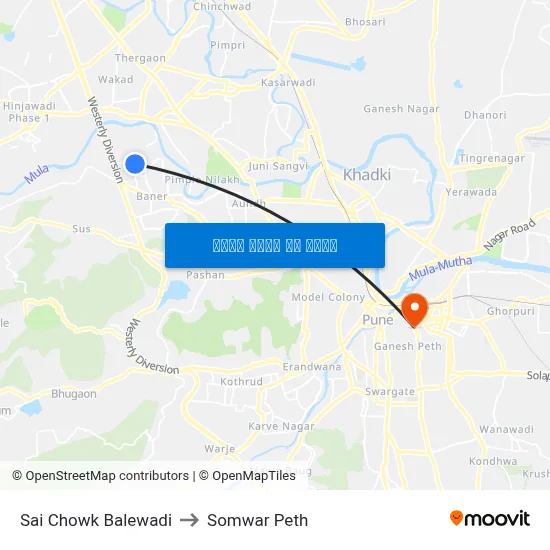 साई चौक बालेवाडी to सोमवार पेठ map