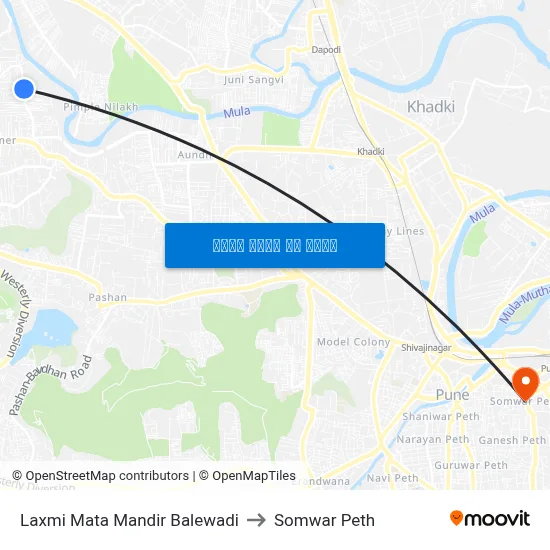 लक्ष्मी माता मंदिर बालेवाडी to सोमवार पेठ map