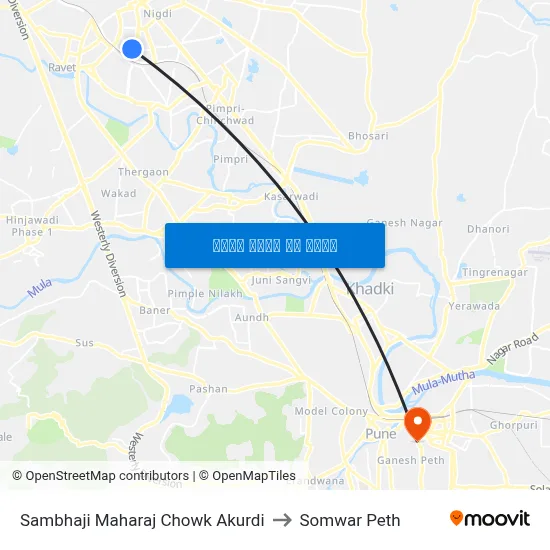 संभाजी महाराज चौक आकुर्डी to सोमवार पेठ map