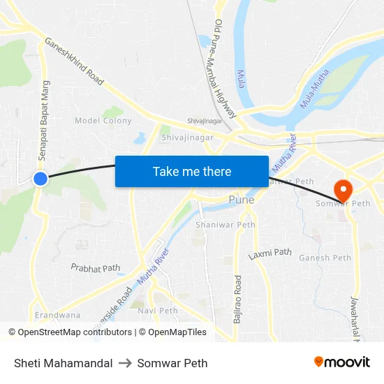 Sheti Mahamandal to Somwar Peth map